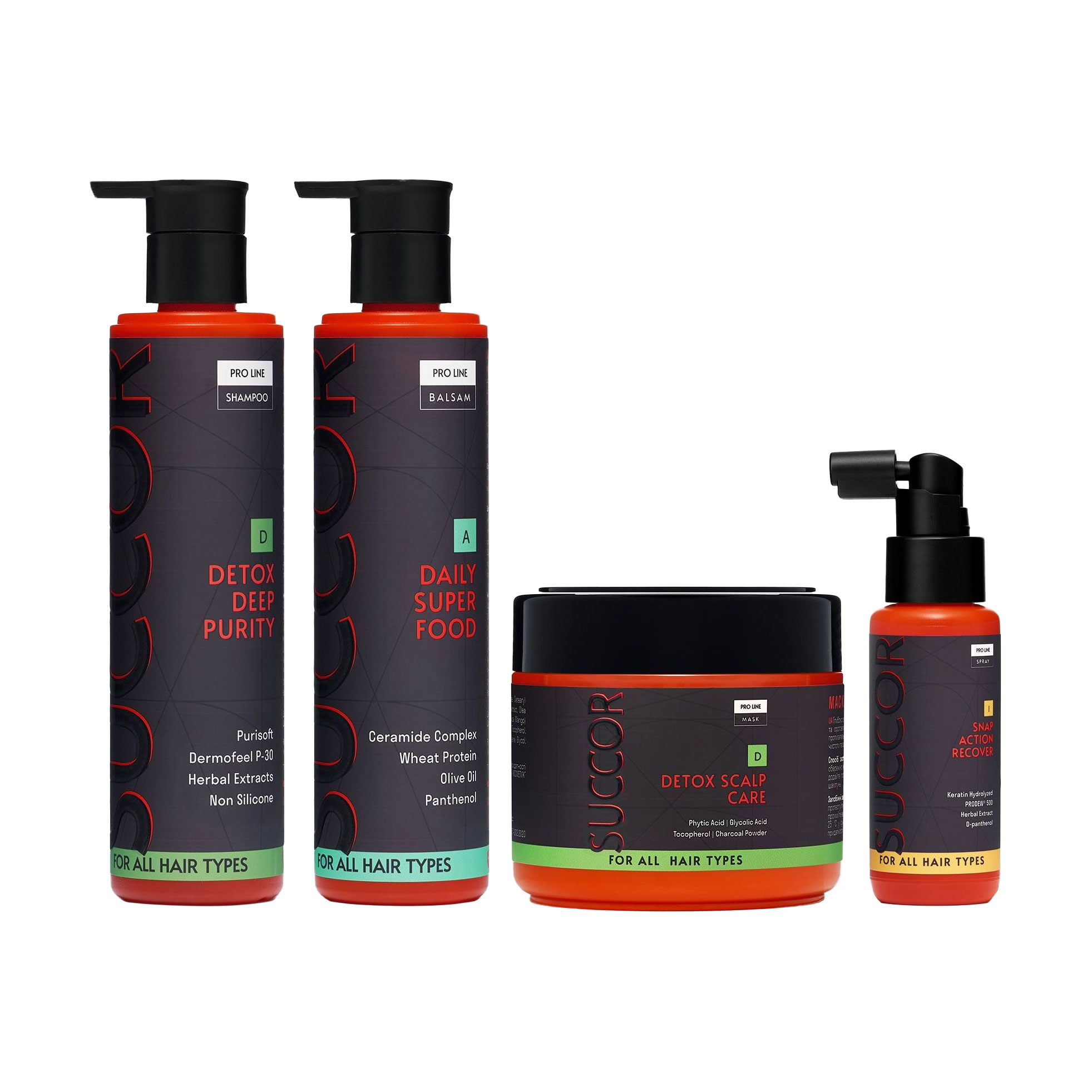 Уцінка! Набір для глибокого очищення та відновлення волосся Succor Detox Deep Purity Set (шампунь, 250 мл + бальзам, 250 мл + маска, 300 мл + спрей, 60 мл)